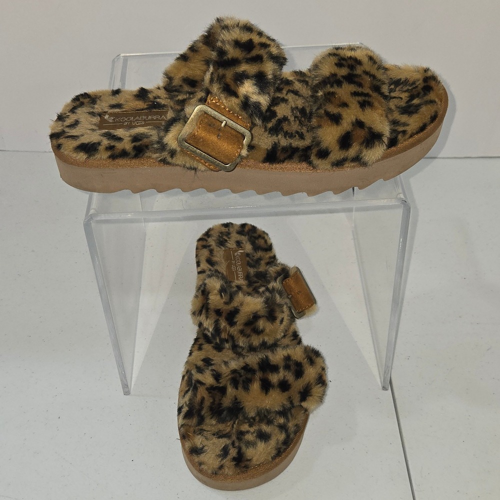 Koolaburra by UGG Fuzz-A-Gurl Leopard Faux Fur Slide Sandals 1124419 Size 8